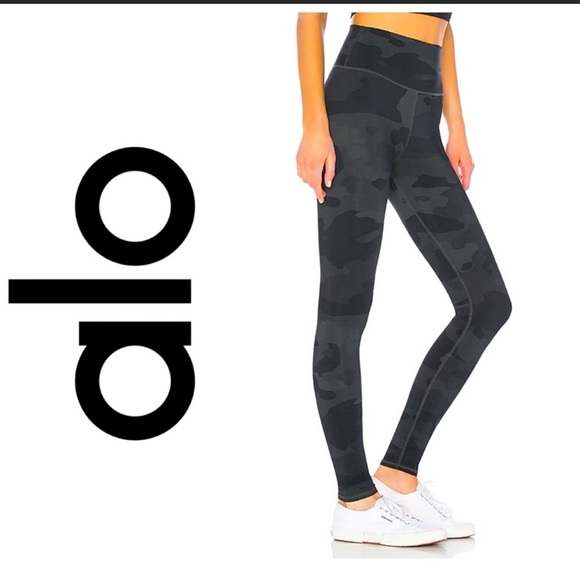 ALO Yoga CAMO High Waist VAPOR Black Gray Full Length Leggings Sz XS - Picture 9 of 16